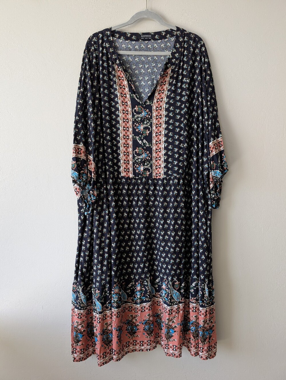 BloomChic Navy Maxi Dress Coral & Teal Borderchic Casual Summer Dress Size 30